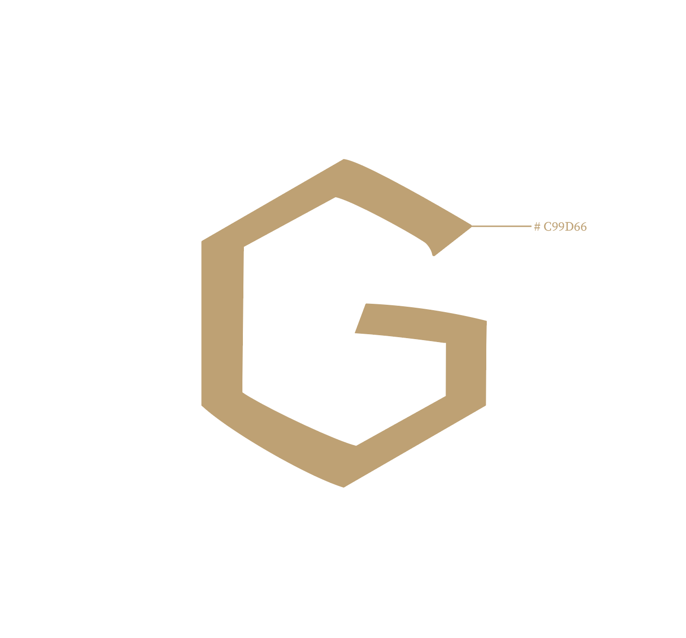 ein sechseckiges G in einem goldton auf weißem Hintergrund